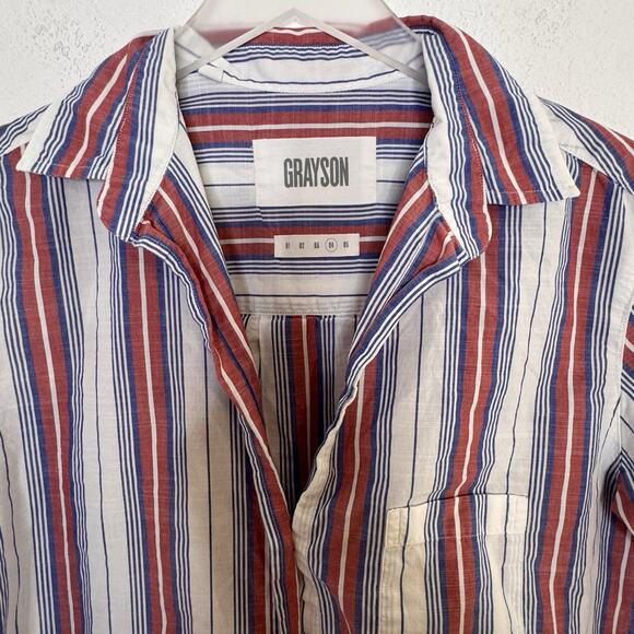 Grayson Womens The Hero Button Long Sleeve Top Size 04 Large Jasmine Stripe Red - Picture 6 of 11